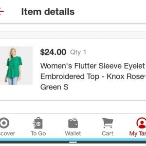 Women's GREEN size S flutter sleeve eyelet embroidered top by Target/Knox Rose